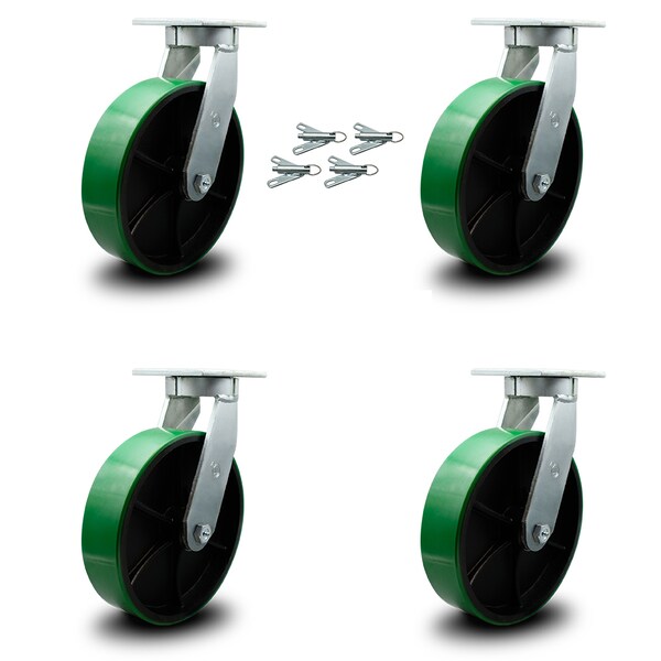 Service Caster 12 Inch Heavy Duty Green Poly on Cast Iron Caster Set with Swivel Locks, 4PK SCC-KP92S1230-PUR-GB-BSL-4 - main